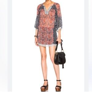 ULLA JOHNSON Salinas 100% Silk Mini Dress in Coral Sz 0 Peasant Boho Paisley